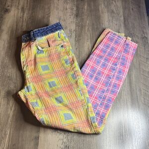 Ragged Priest Hot Rod Mixed Plaid Mom Jeans